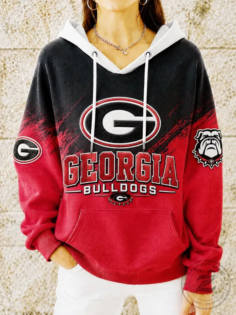 Georgia Bulldogs Football Team Logo Red and Black Ombre Hoodie 1 Georgia Bulldogs Football Team Logo Red and Black Ombre Hoodie
