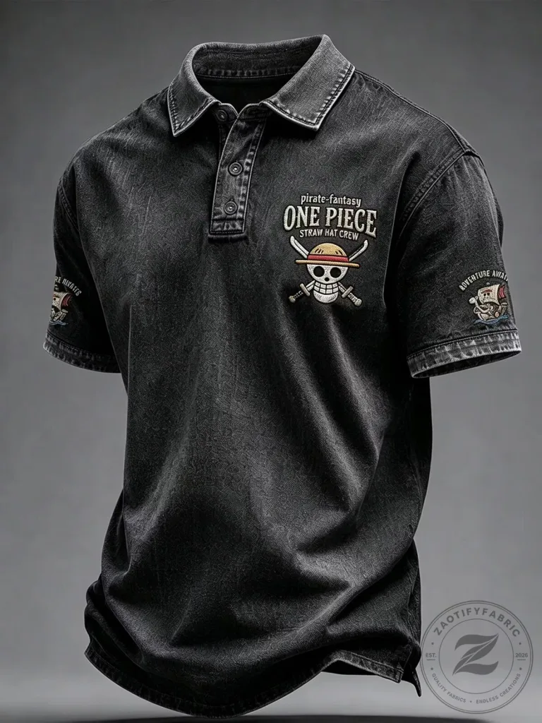 One Piece Straw Hat Crew Pirate Fantasy Embroidered Polo Shirt 1 One Piece Straw Hat Crew Pirate Fantasy Embroidered Polo Shirt