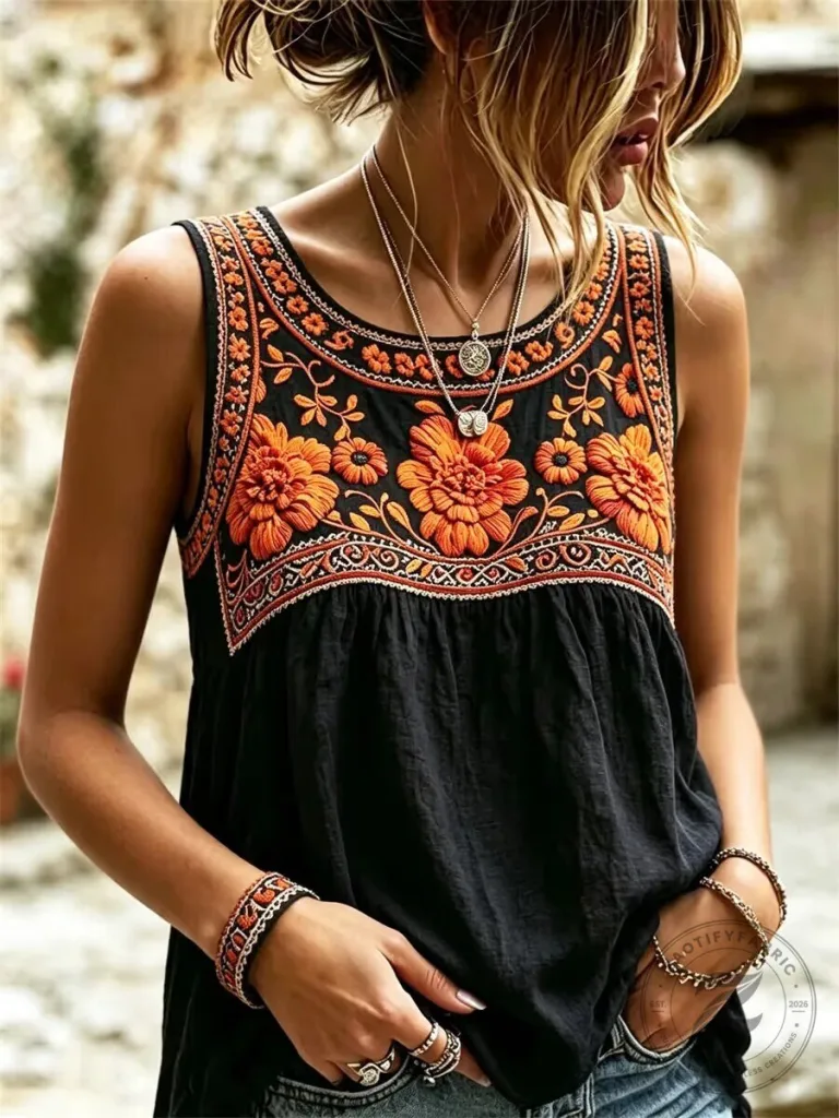 Embroidered Floral Boho Sleeveless Scoop Neck Blouse Top 4 Embroidered Floral Boho Sleeveless Scoop Neck Blouse Top