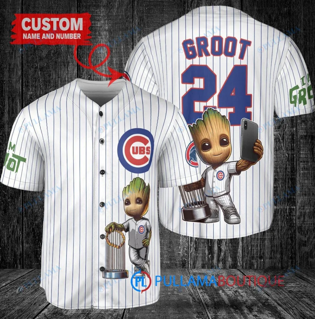 Chicago Cubs Baseball Baby Groot Marvel Guardians of the Galaxy World Series Trophy Baseball Jersey 23 Chicago Cubs Baseball Baby Groot Marvel Guardians of the Galaxy World Series Trophy Baseball Jersey