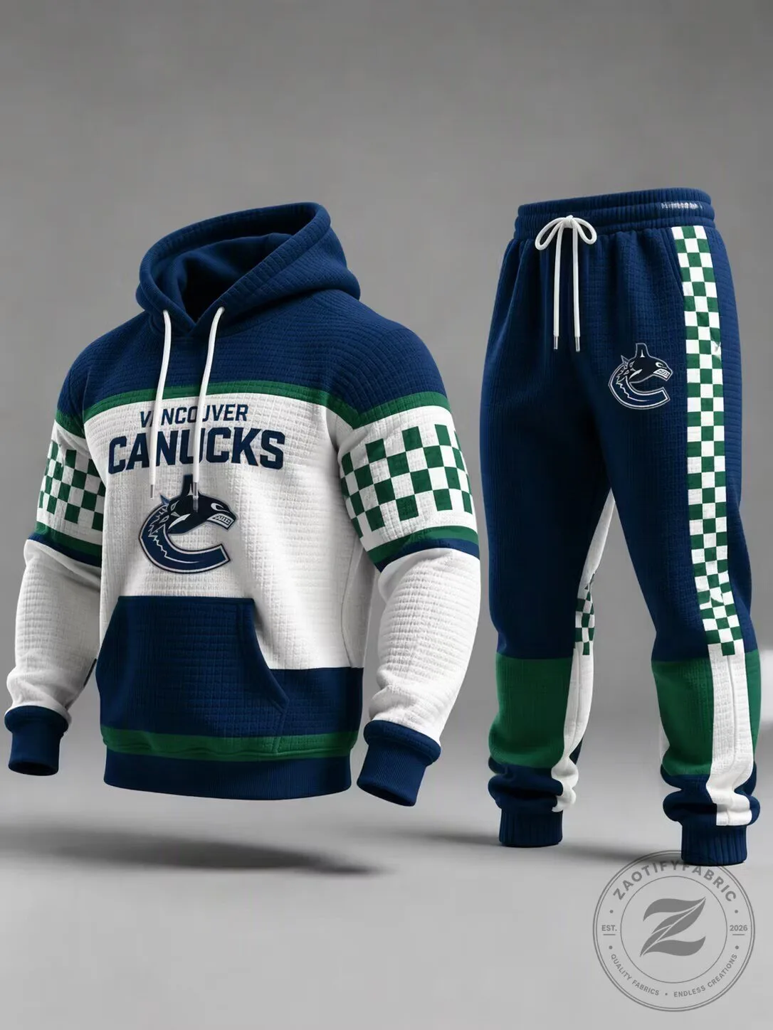Vancouver Canucks Checkerboard Pattern Waffle Knit Hoodie and Jogger Set 5 Vancouver Canucks Checkerboard Pattern Waffle Knit Hoodie and Jogger Set