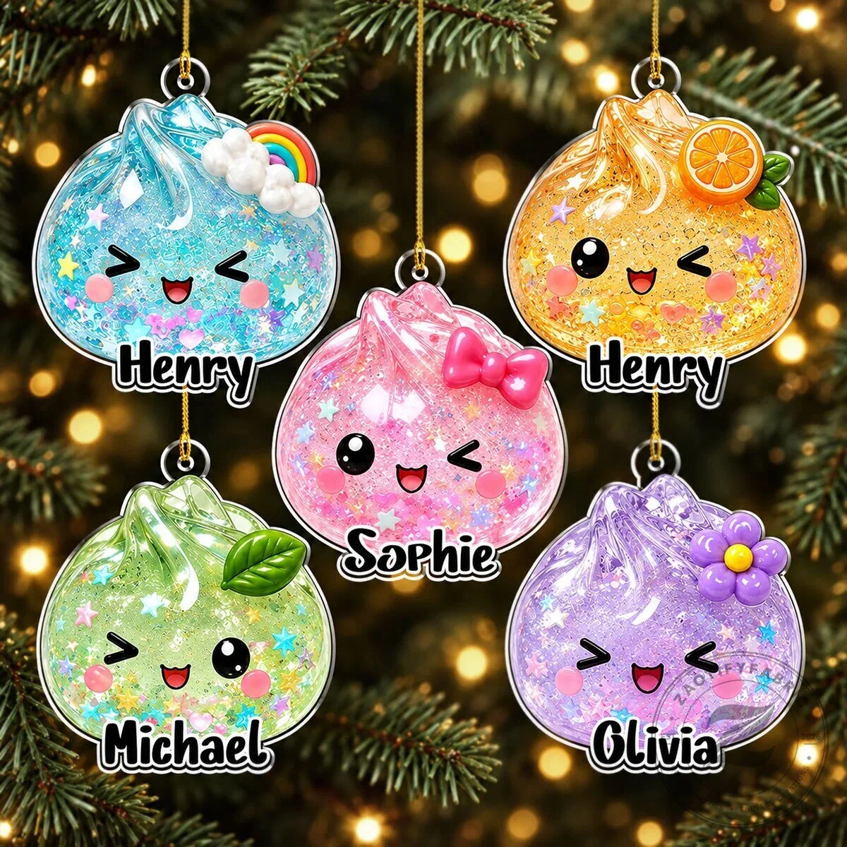 Personalized Cute Dumpling Squishy Christmas Tree Ornament with Custom Name
