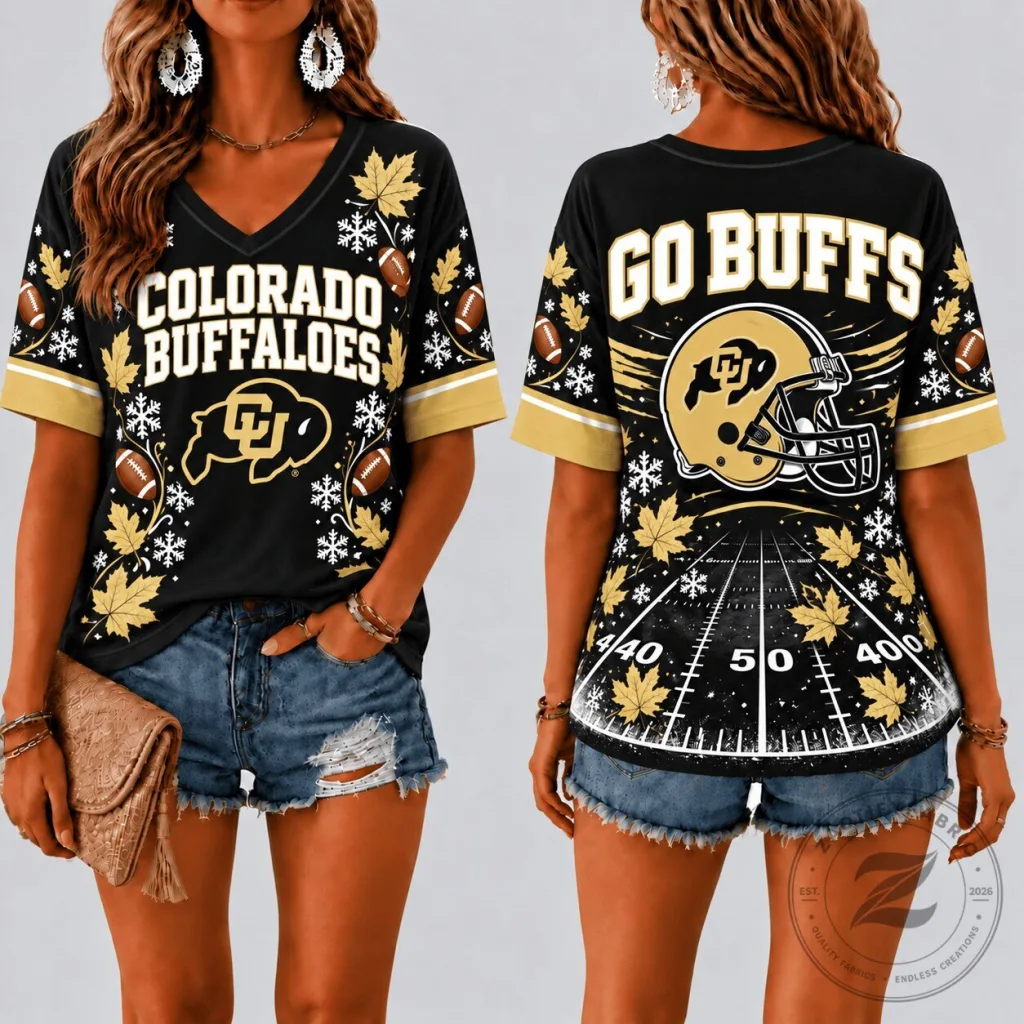 Colorado Buffaloes Football Fall Season V-Neck T-Shirt 15 Colorado Buffaloes Football Fall Season V-Neck T-Shirt