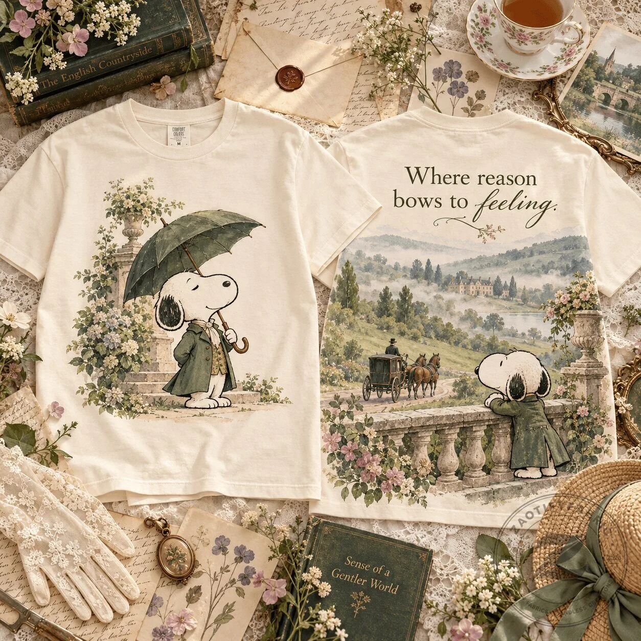 Snoopy Sense and Sensibility English Countryside Romance T-Shirt 3 Snoopy Sense and Sensibility English Countryside Romance T-Shirt