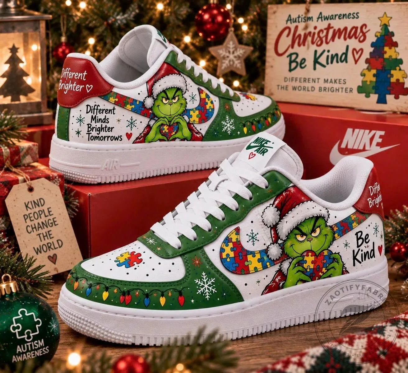 Christmas Grinch Autism Awareness Be Kind Holiday Sneakers