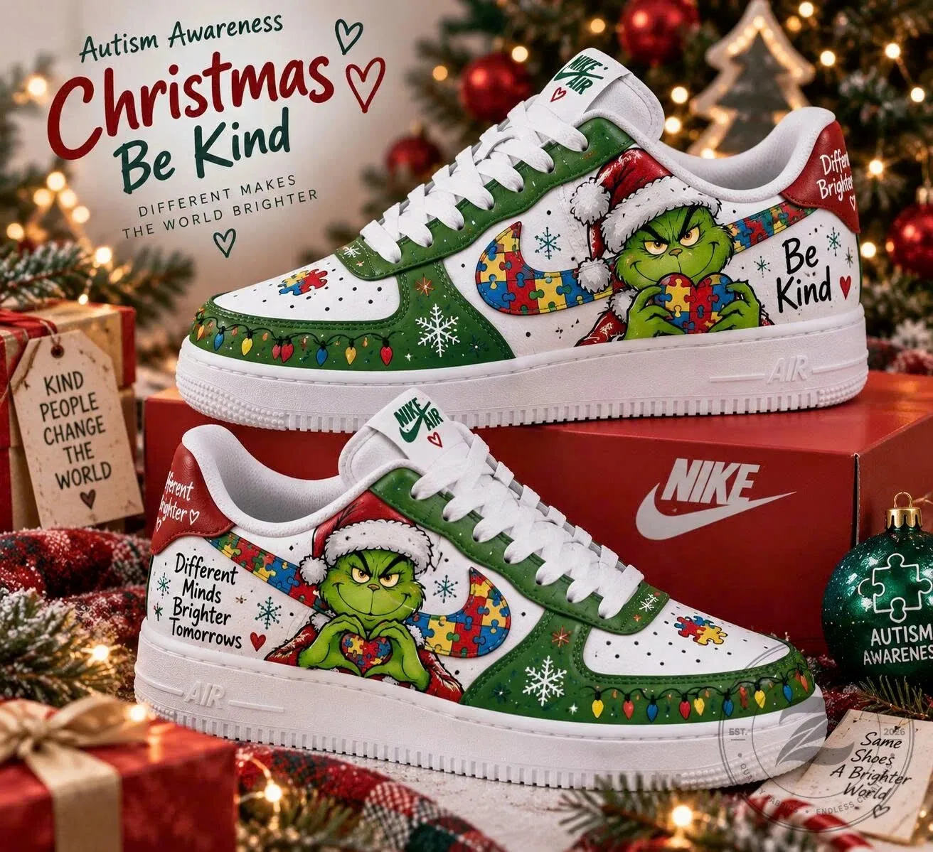 Christmas Grinch Autism Awareness Be Kind Holiday Sneakers 7 Christmas Grinch Autism Awareness Be Kind Holiday Sneakers
