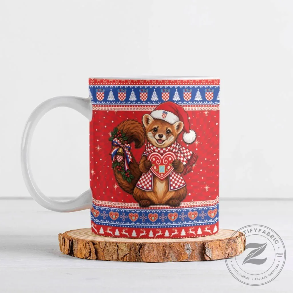 Croatian Kuna Christmas Holiday Mug with Licitar Heart Design