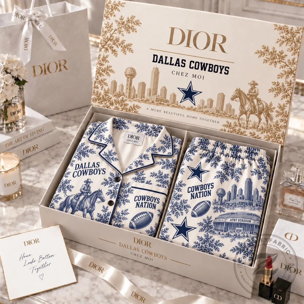 Dior Dallas Cowboys Chez Moi Women's Luxury Satin Pajama Set Dior Dallas Cowboys Chez Moi Women's Luxury Satin Pajama Set