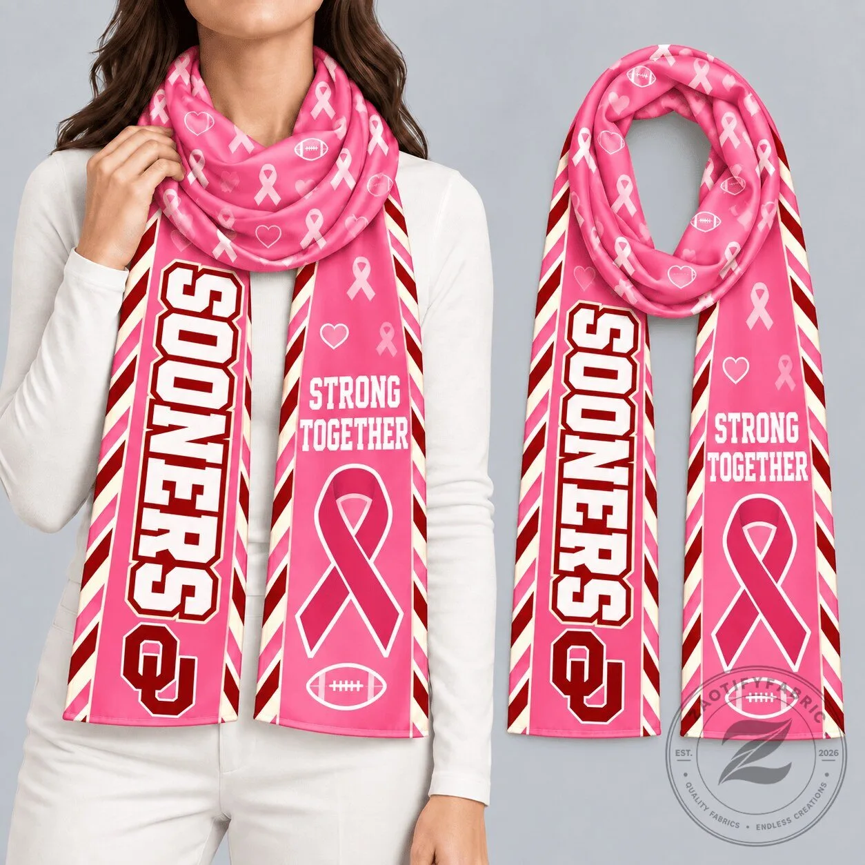 Oklahoma Sooners Breast Cancer Awareness Strong Together Pink Scarf 3 Oklahoma Sooners Breast Cancer Awareness Strong Together Pink Scarf