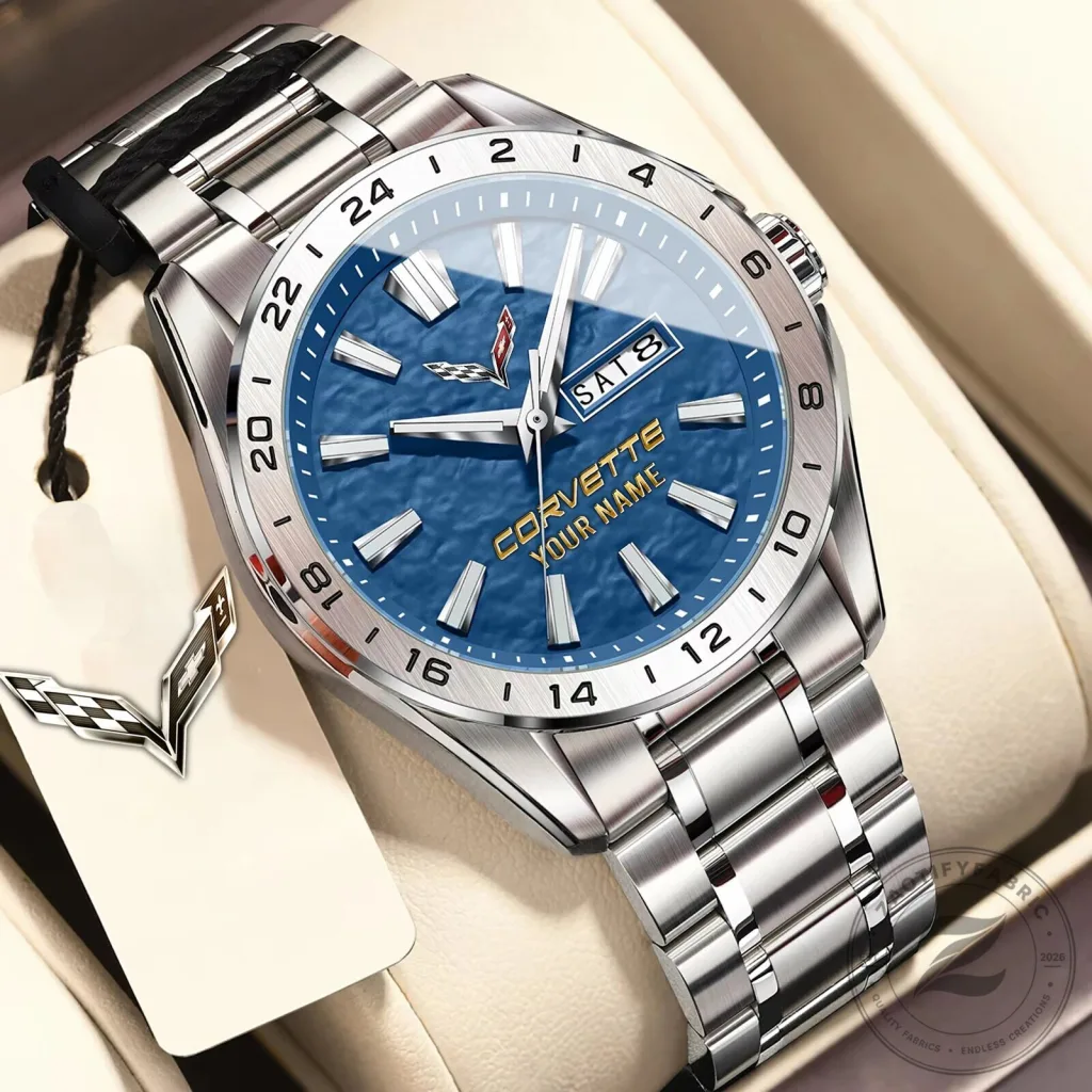Corvette C8 Stingray Personalized Name Blue Dial Stainless Steel Watch Corvette C8 Stingray Personalized Name Blue Dial Stainless Steel Watch