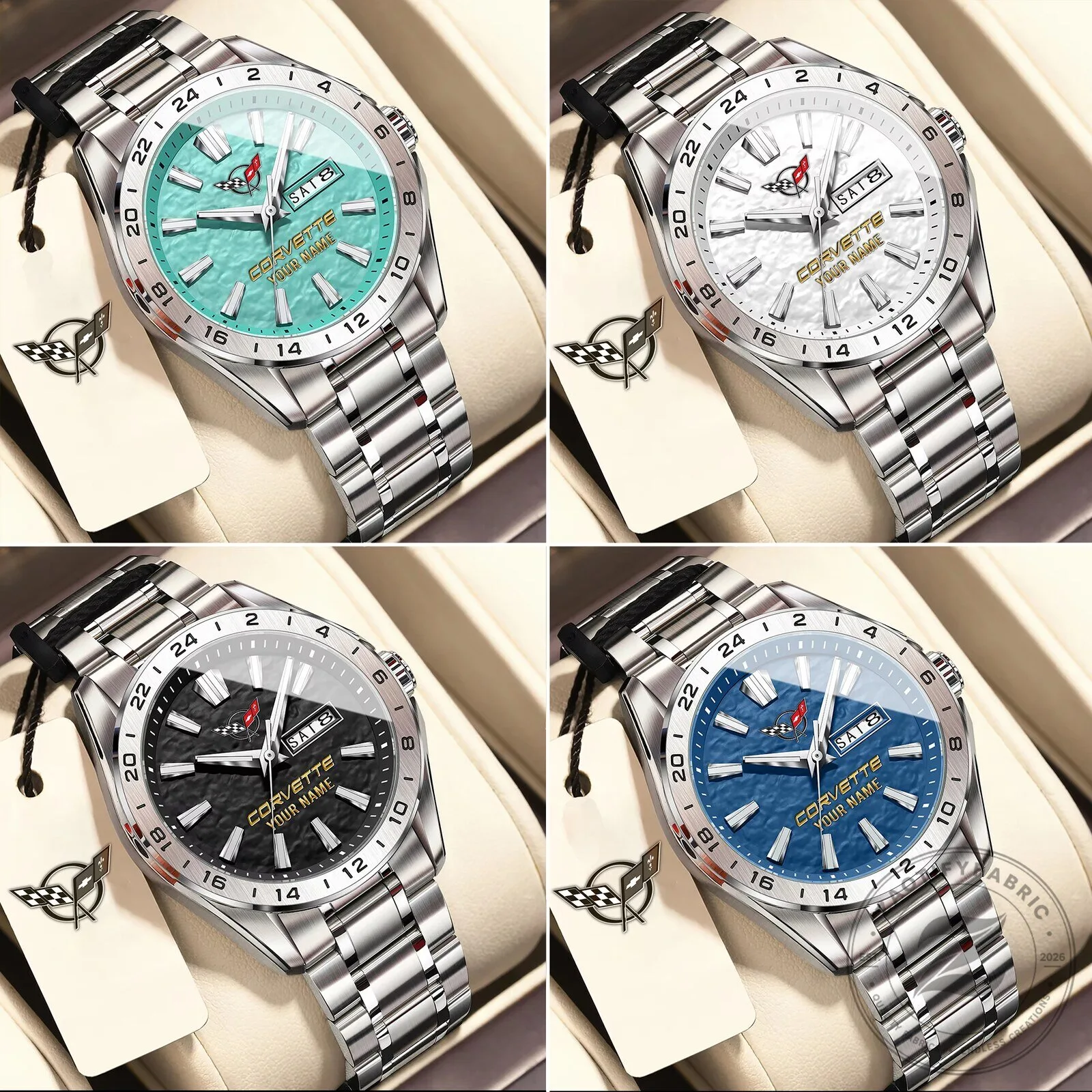 Corvette C8 Stingray Personalized Name Blue Dial Stainless Steel Watch 14 Corvette C8 Stingray Personalized Name Blue Dial Stainless Steel Watch