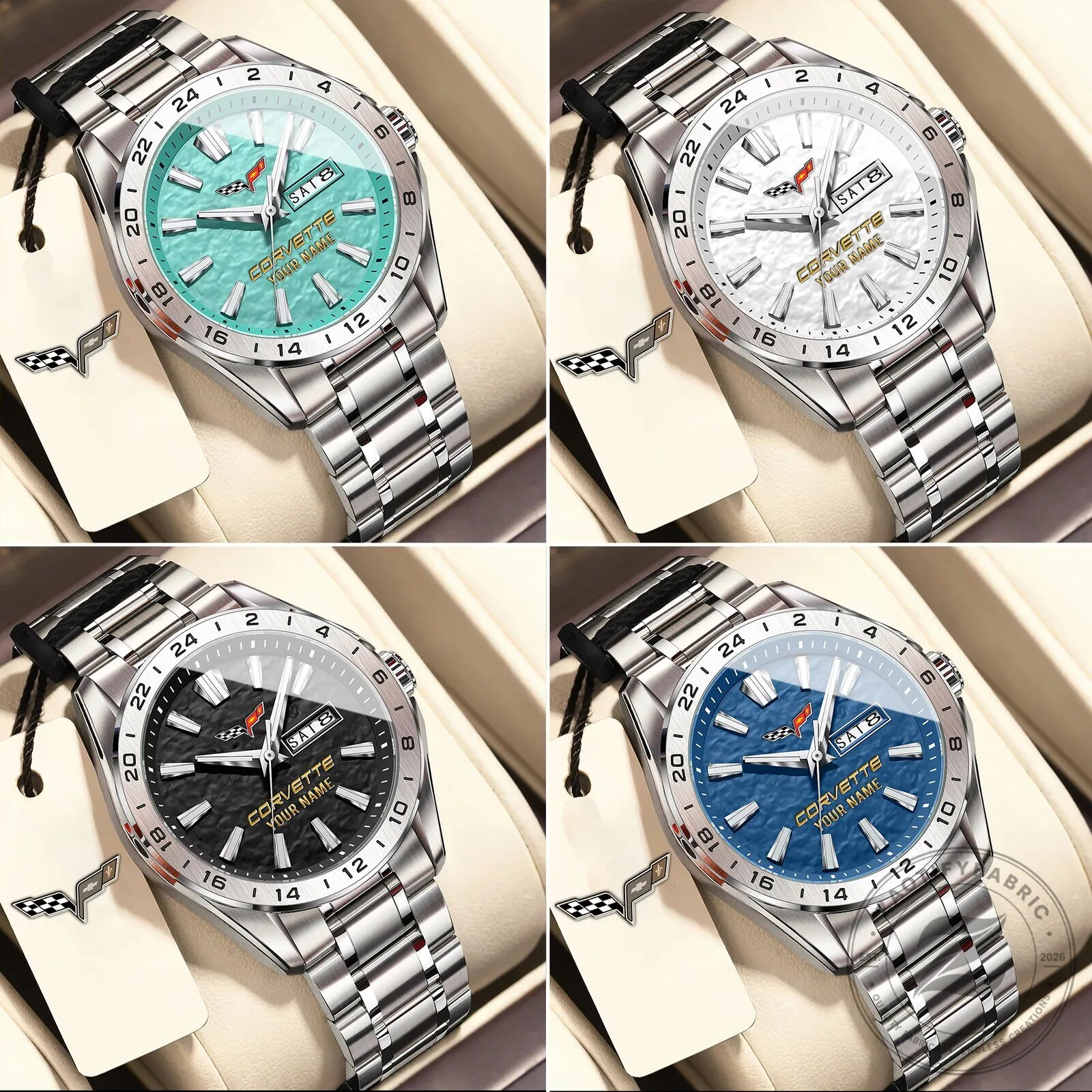 Corvette C8 Stingray Personalized Name Blue Dial Stainless Steel Watch 15 Corvette C8 Stingray Personalized Name Blue Dial Stainless Steel Watch