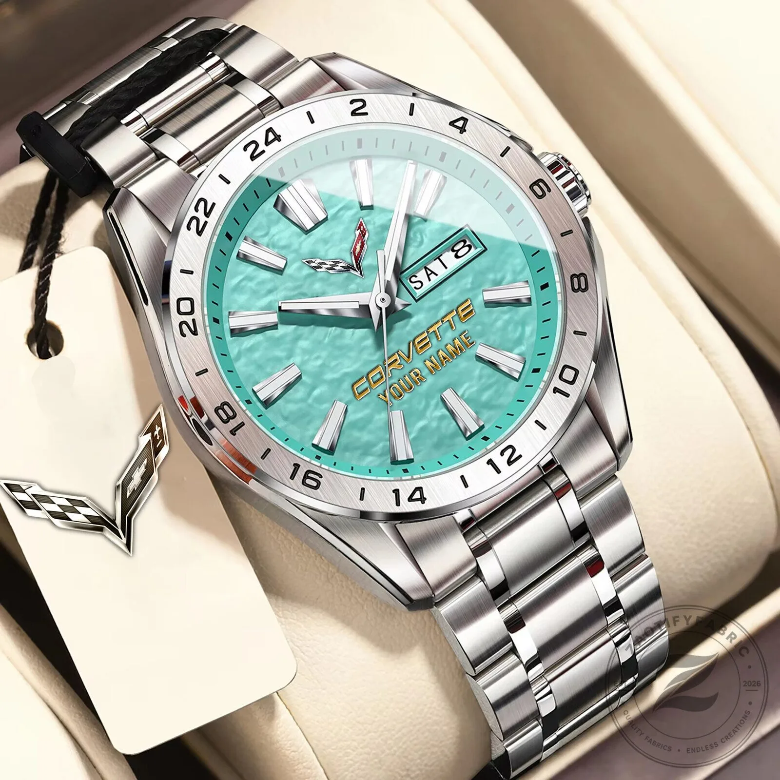Corvette C8 Stingray Personalized Name Blue Dial Stainless Steel Watch 19 Corvette C8 Stingray Personalized Name Blue Dial Stainless Steel Watch