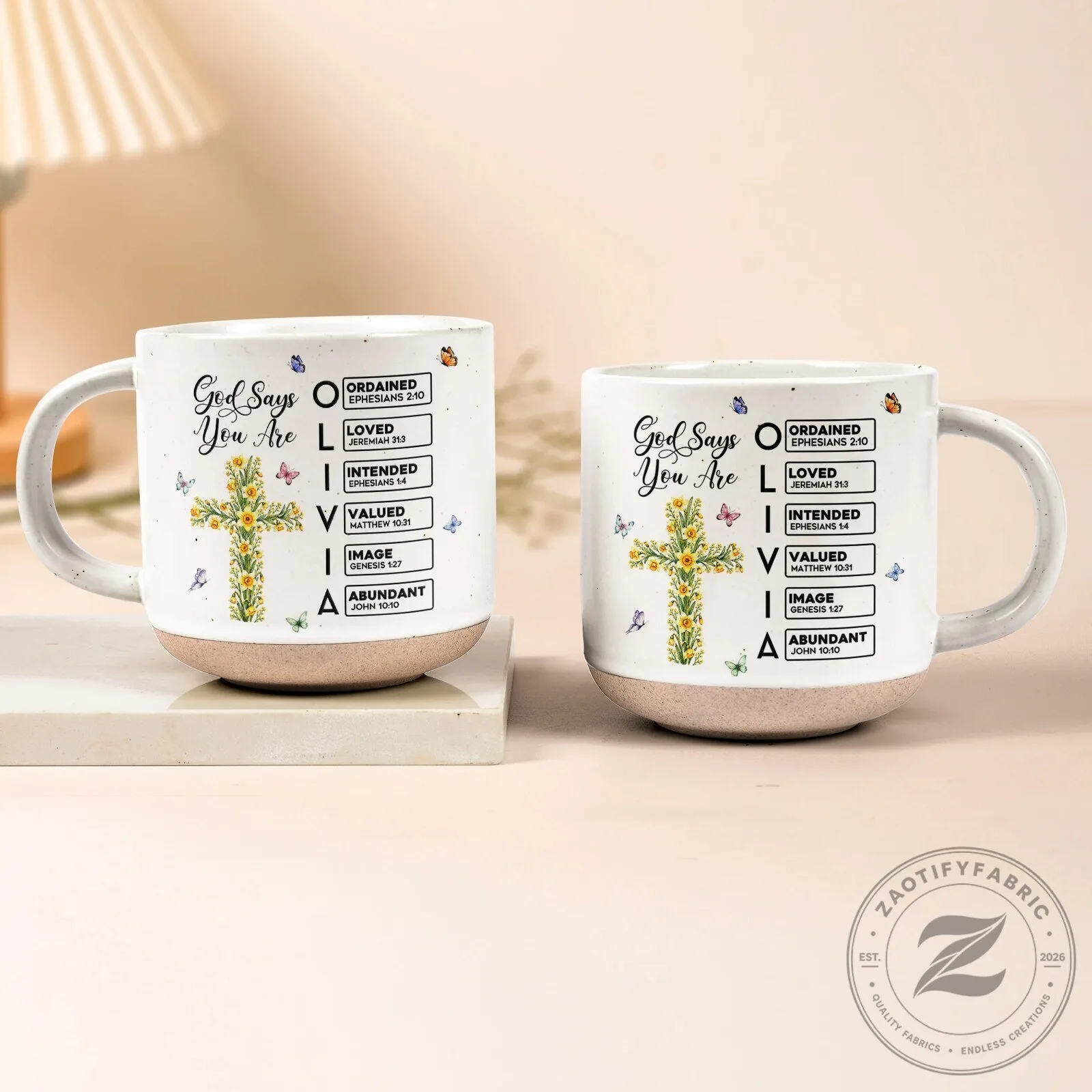 God Says I Am Personalized Christian Bible Verse Floral Cross Coffee Mug 14 God Says I Am Personalized Christian Bible Verse Floral Cross Coffee Mug