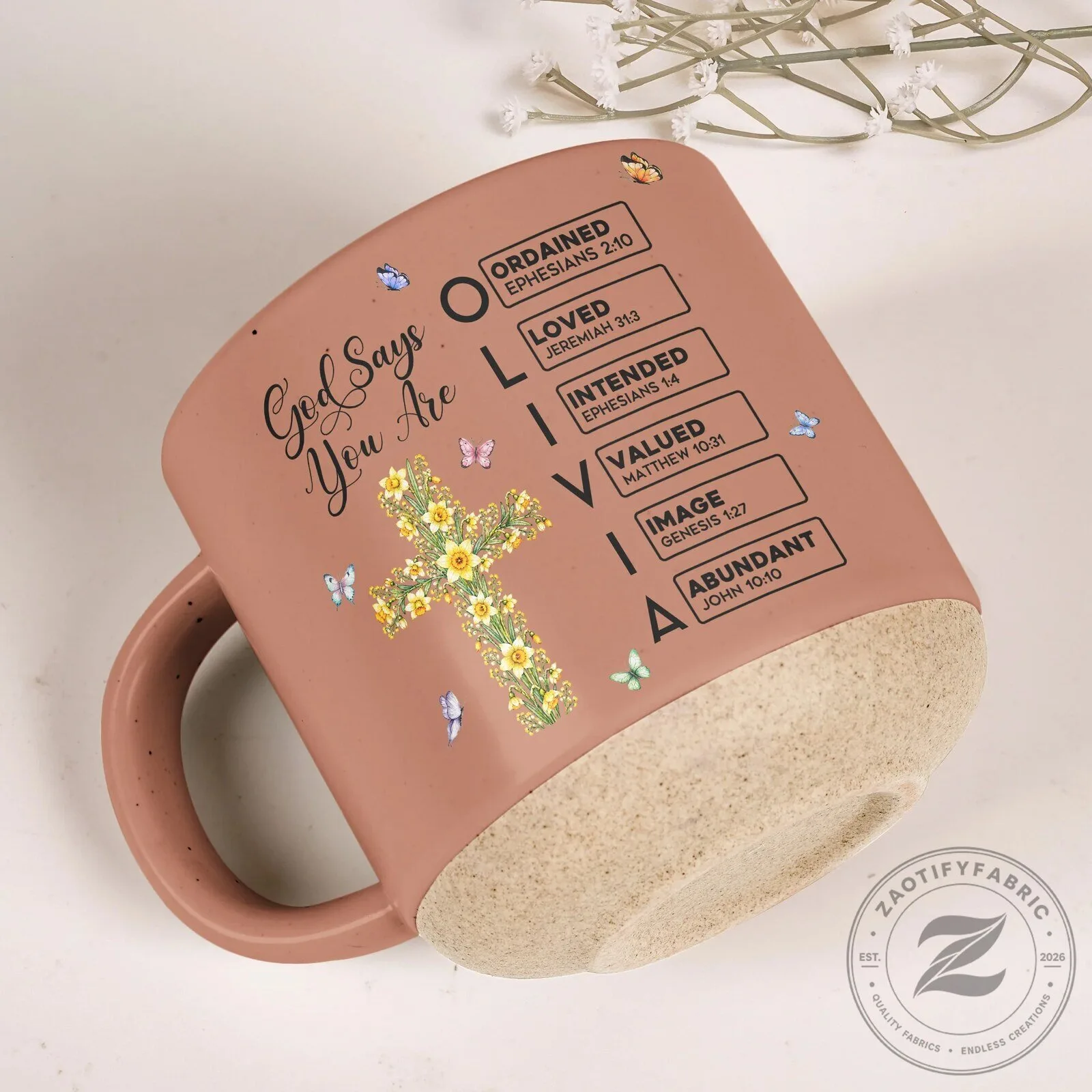 God Says I Am Personalized Christian Bible Verse Floral Cross Coffee Mug 16 God Says I Am Personalized Christian Bible Verse Floral Cross Coffee Mug