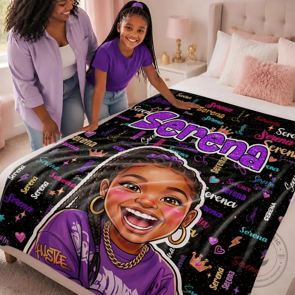 Personalized Aminata Name Blanket with Cartoon Girl and Stars for Kids Birthday 12 Personalized Aminata Name Blanket with Cartoon Girl and Stars for Kids Birthday
