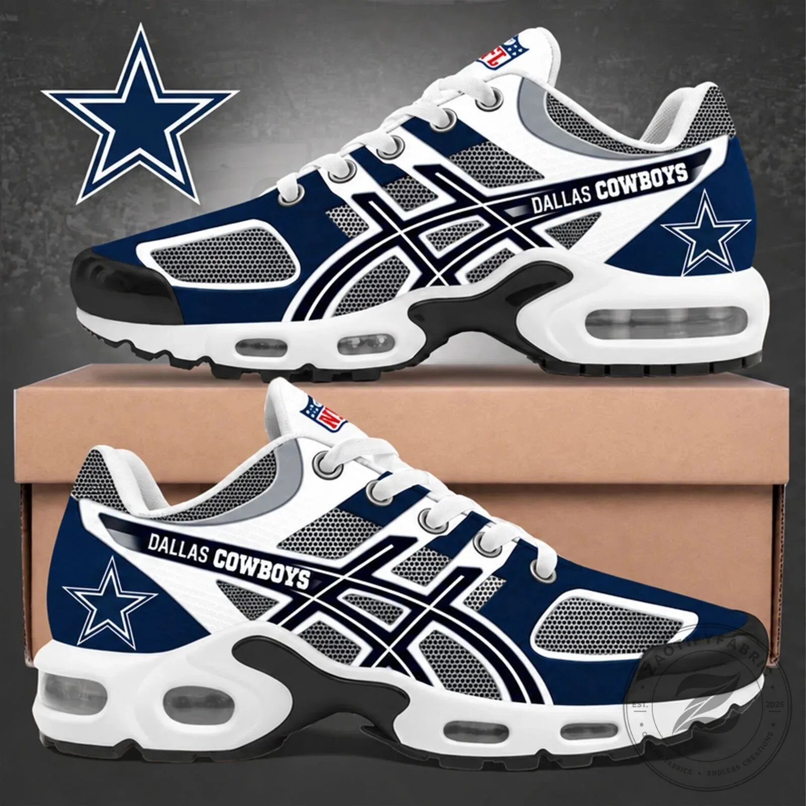 Dallas Cowboys NFL Team Logo Navy Blue and White Air Max Running Shoes