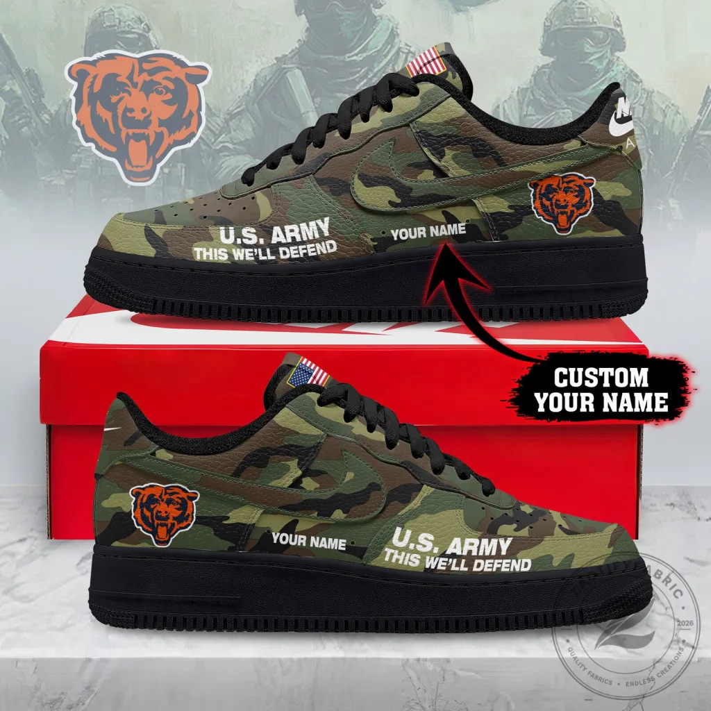 Chicago Bears NFL US Army Camouflage Custom Name Sneakers Chicago Bears NFL US Army Camouflage Custom Name Sneakers