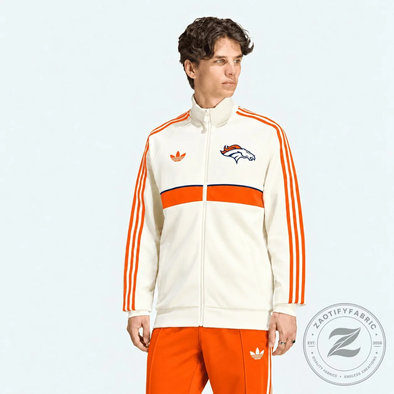 Denver Broncos Adidas White Orange Stripe Track Jacket