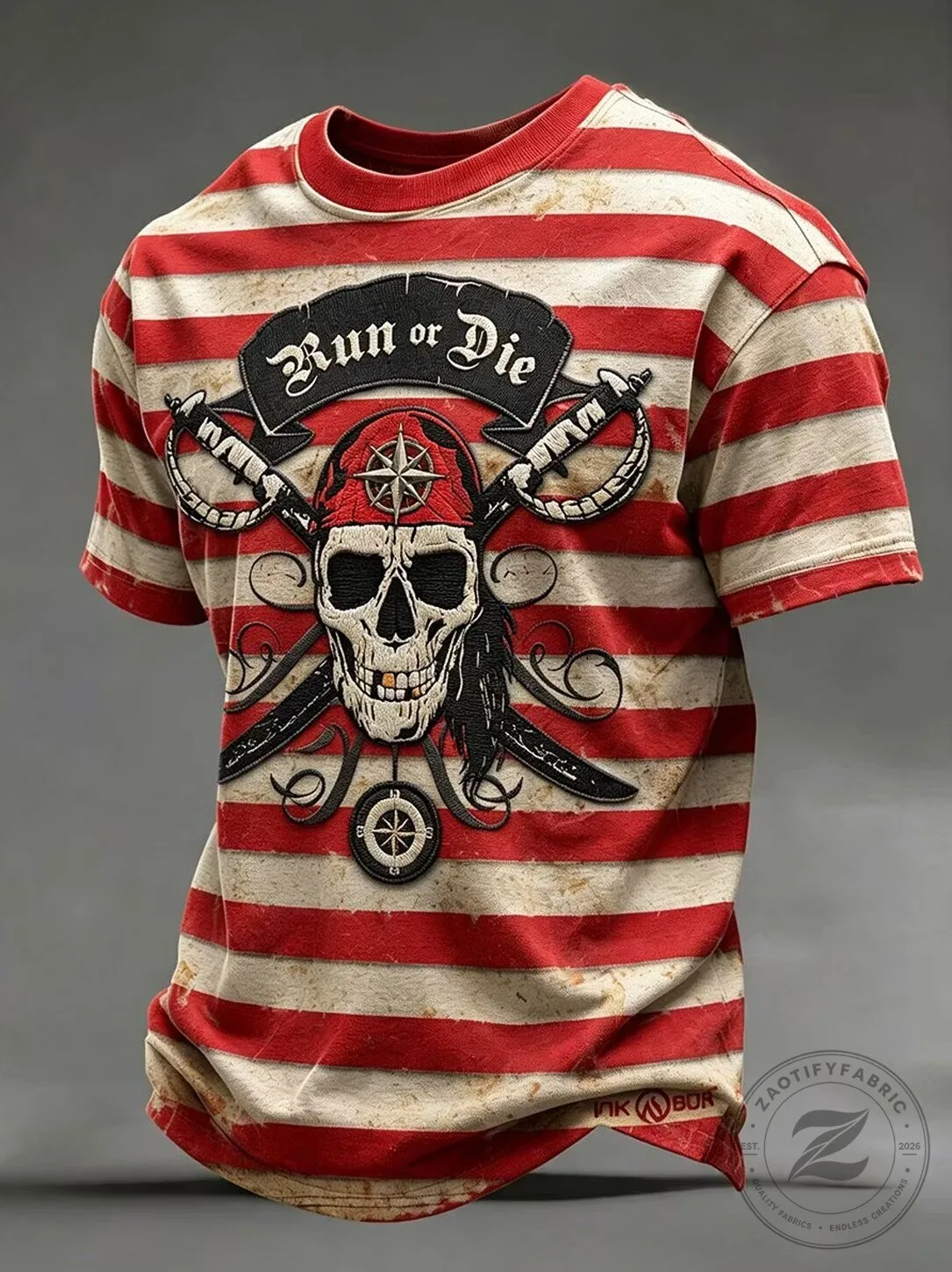 Pirate Skull Run or Die Striped Graphic T-Shirt 2 Pirate Skull Run or Die Striped Graphic T-Shirt