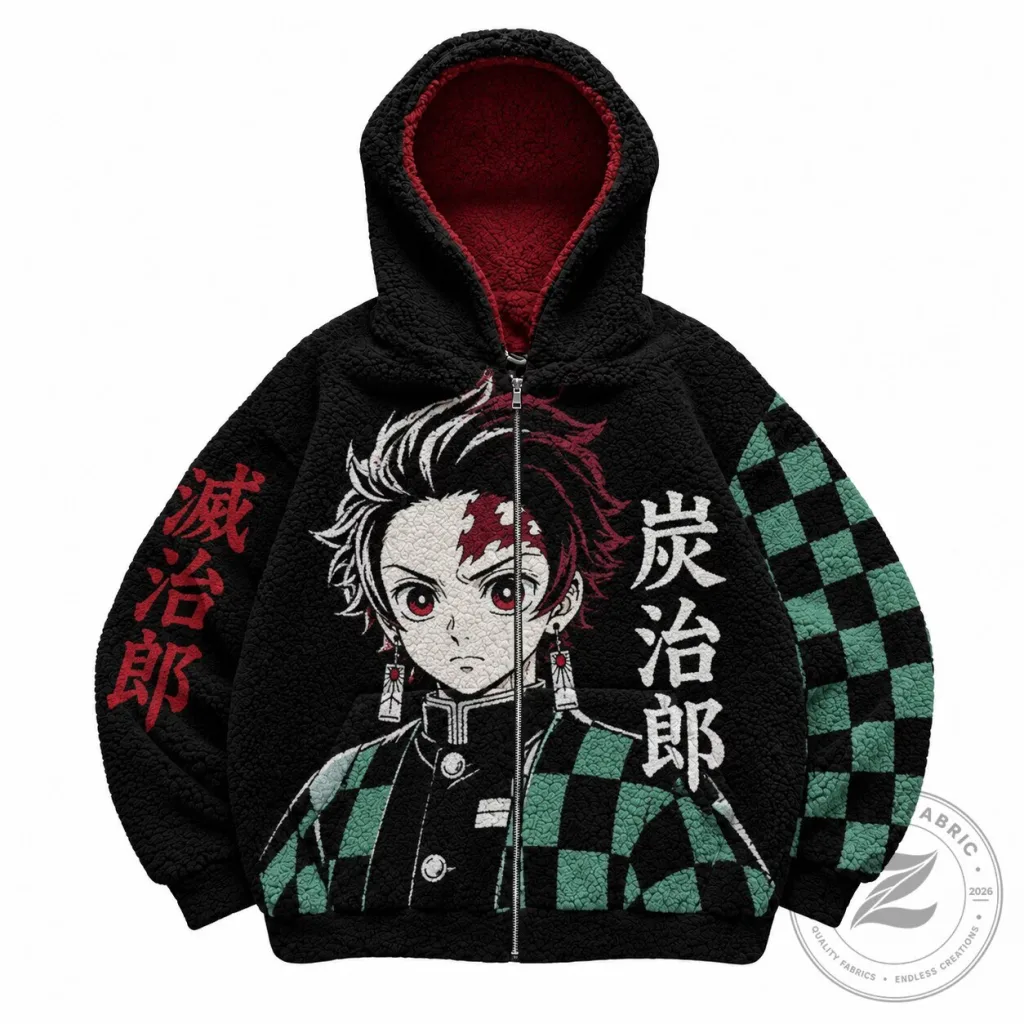 Demon Slayer Tanjiro Kamado Anime Manga Character Fleece Zip-Up Hoodie Demon Slayer Tanjiro Kamado Anime Manga Character Fleece Zip-Up Hoodie