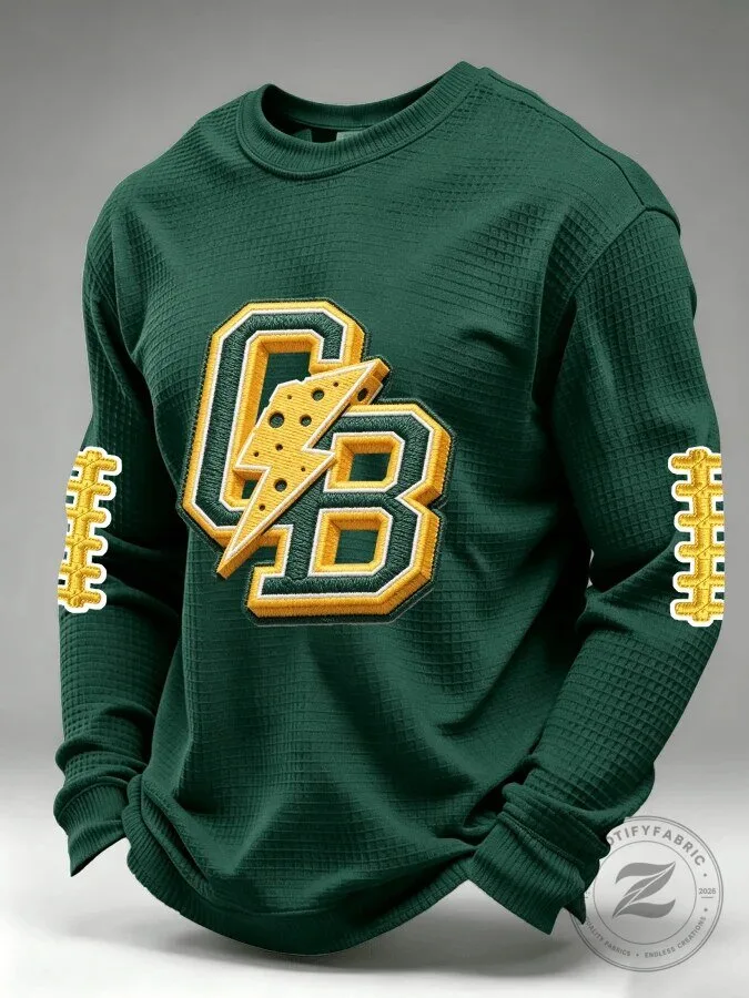 Green Bay Football Team Waffle Knit Long Sleeve Crewneck Shirt 2 Green Bay Football Team Waffle Knit Long Sleeve Crewneck Shirt