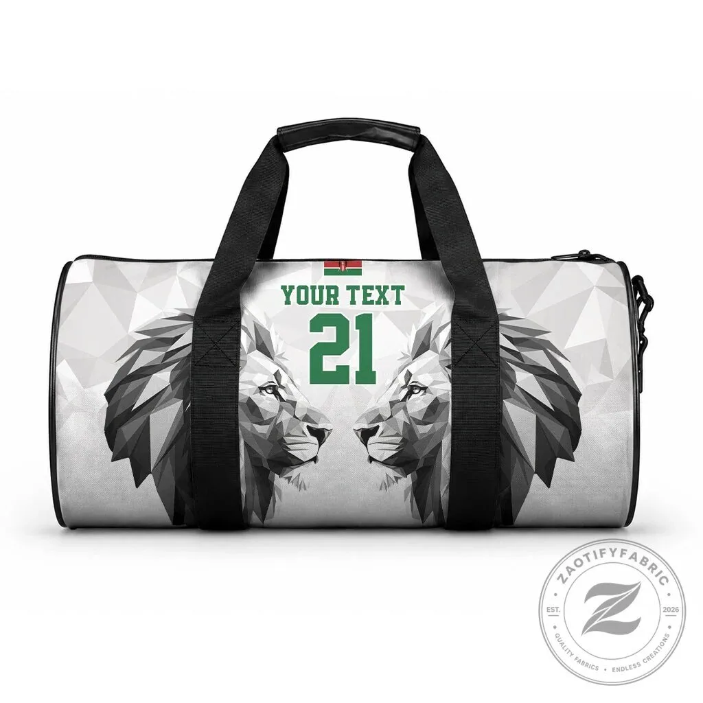 Kenya Rugby Team White Duffle Bag with Lion Motif and Custom Text 5 Kenya Rugby Team White Duffle Bag with Lion Motif and Custom Text