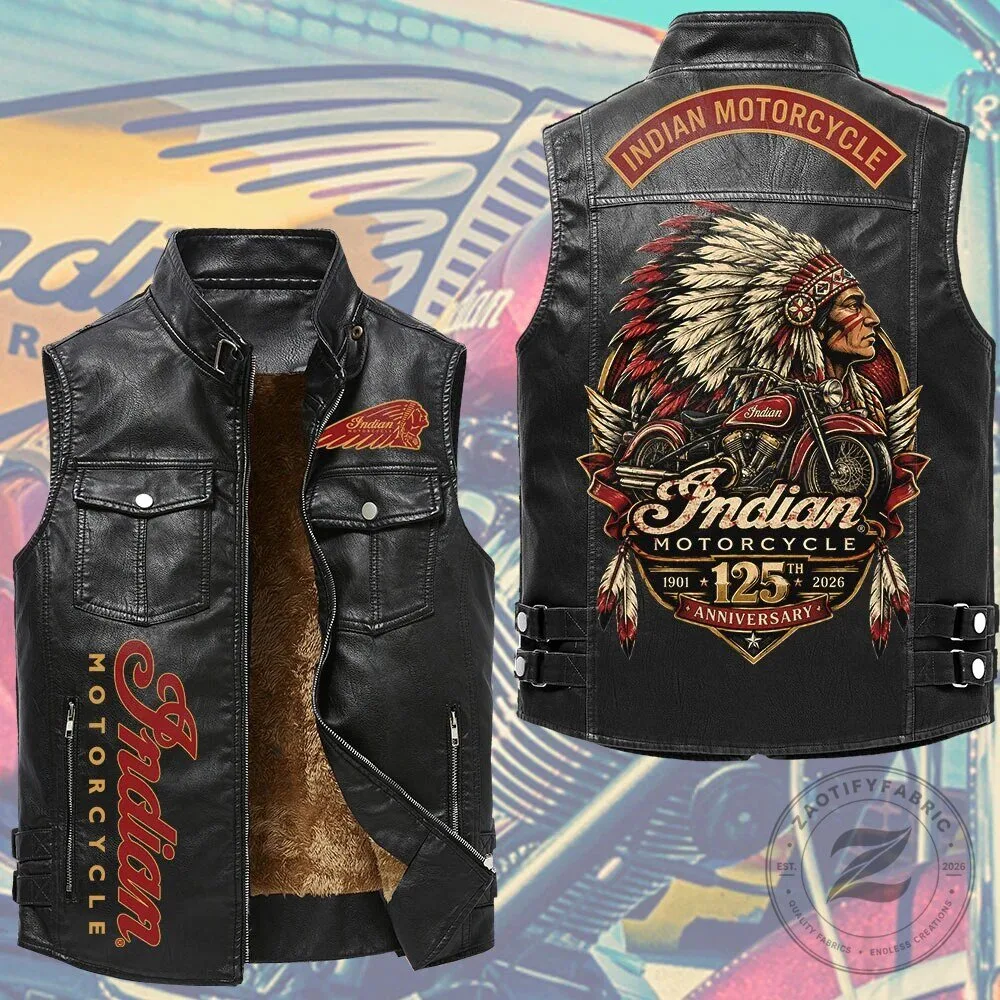 Sleeveless Leather Vest for 125th Anniversary of Indian Motorcycle 2 Sleeveless Leather Vest for 125th Anniversary of Indian Motorcycle
