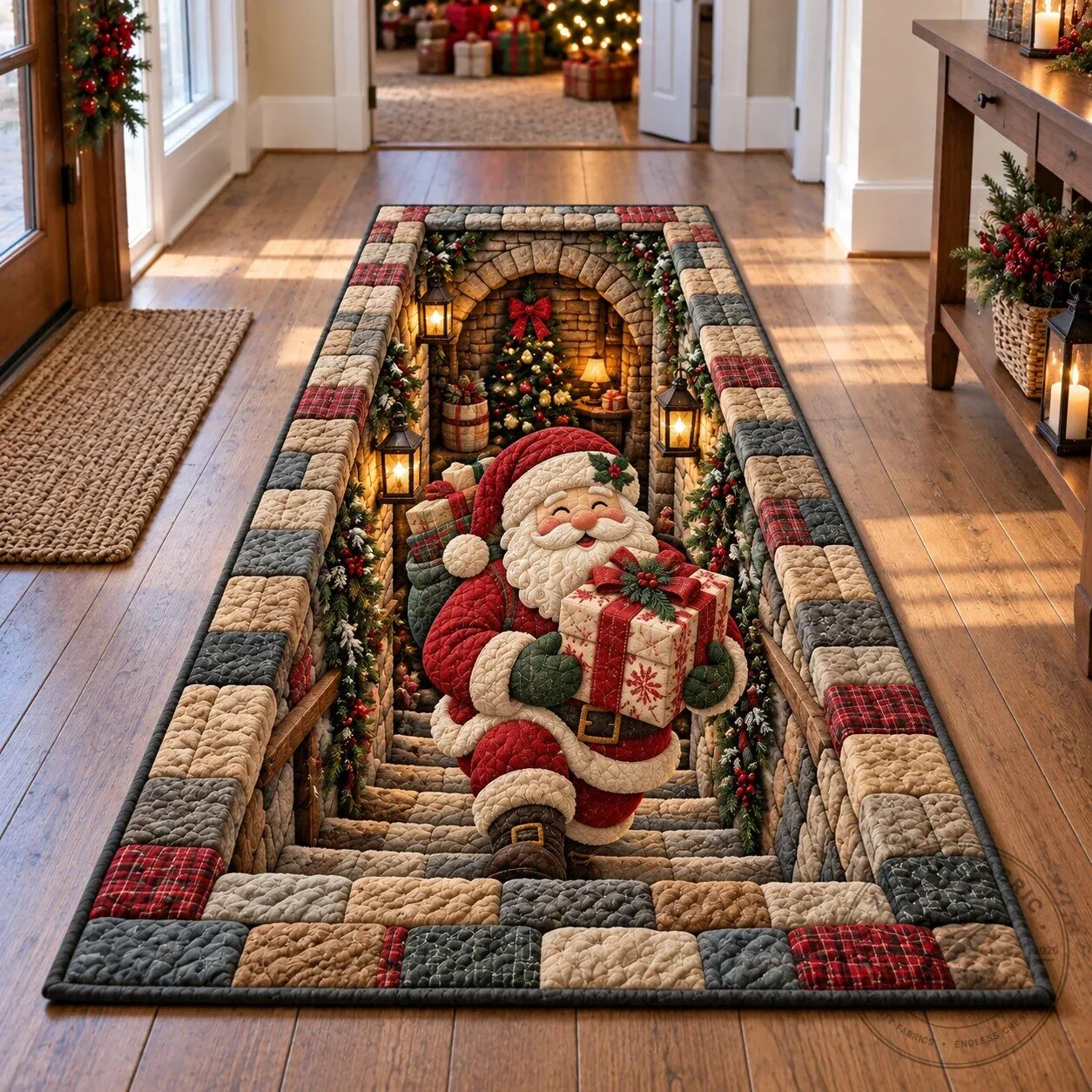 Santa Claus Christmas Gift Arrival 3D Illusion Runner Rug 5 Santa Claus Christmas Gift Arrival 3D Illusion Runner Rug