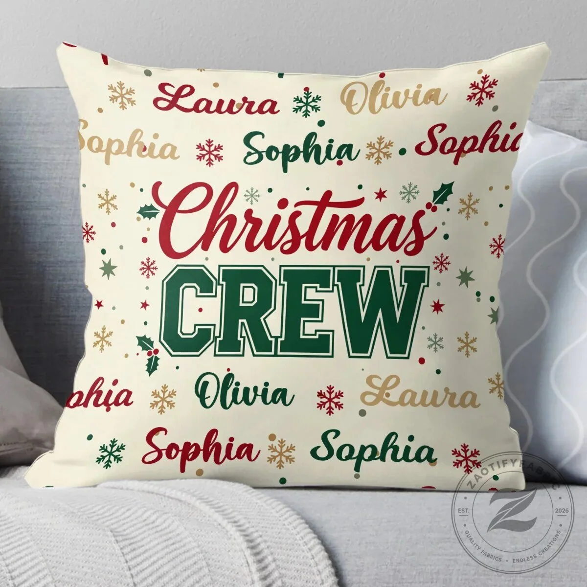 Personalized Christmas Crew Family Name Holiday Throw Pillow 14 Personalized Christmas Crew Family Name Holiday Throw Pillow