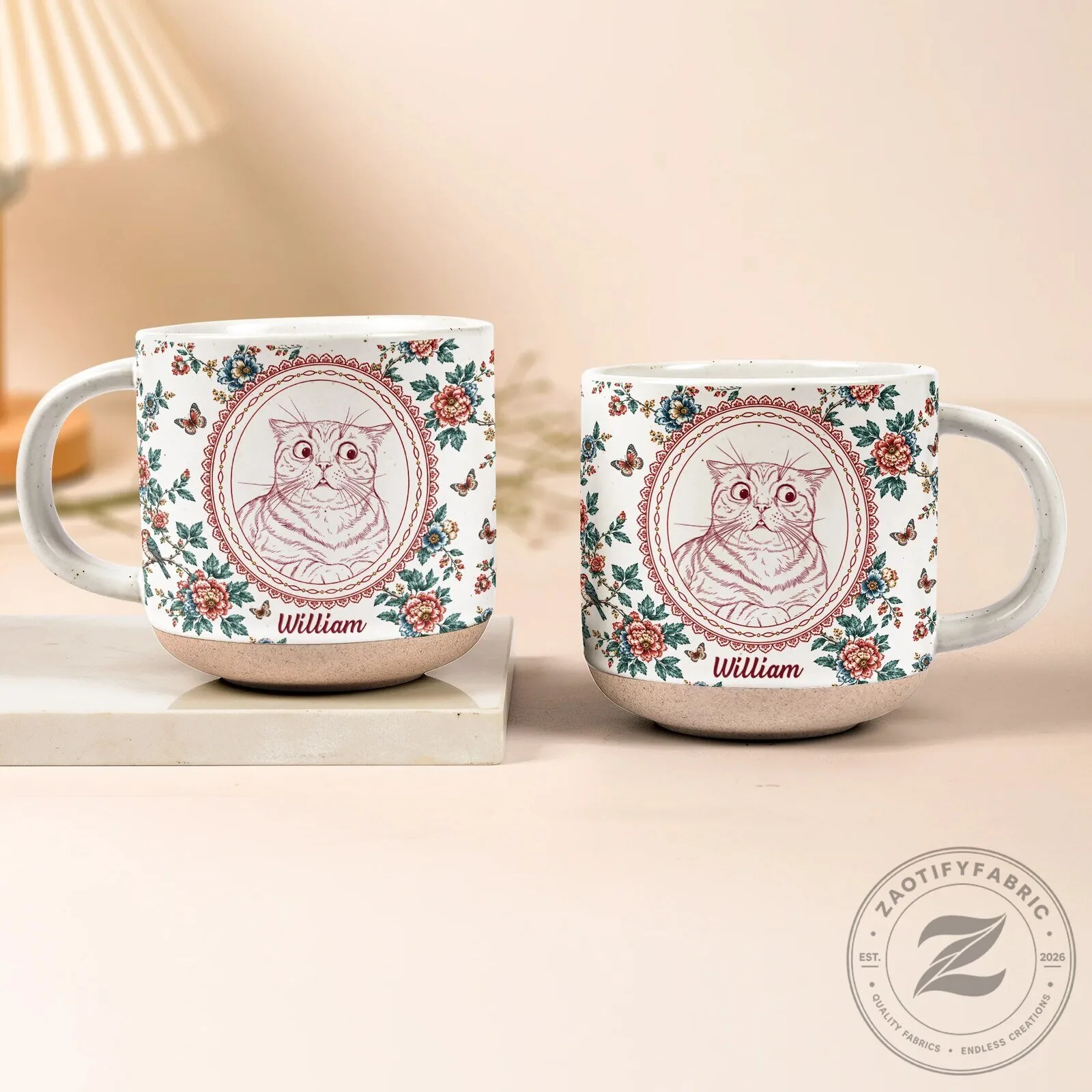 Personalized Pet Portrait Sketch Floral Pattern Custom Name Coffee Mug 13 Personalized Pet Portrait Sketch Floral Pattern Custom Name Coffee Mug
