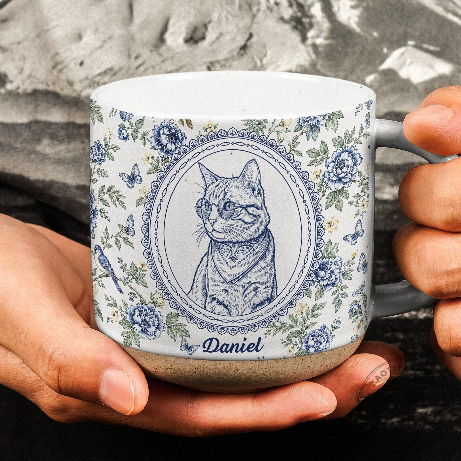 Personalized Pet Portrait Sketch Floral Pattern Custom Name Coffee Mug 15 Personalized Pet Portrait Sketch Floral Pattern Custom Name Coffee Mug