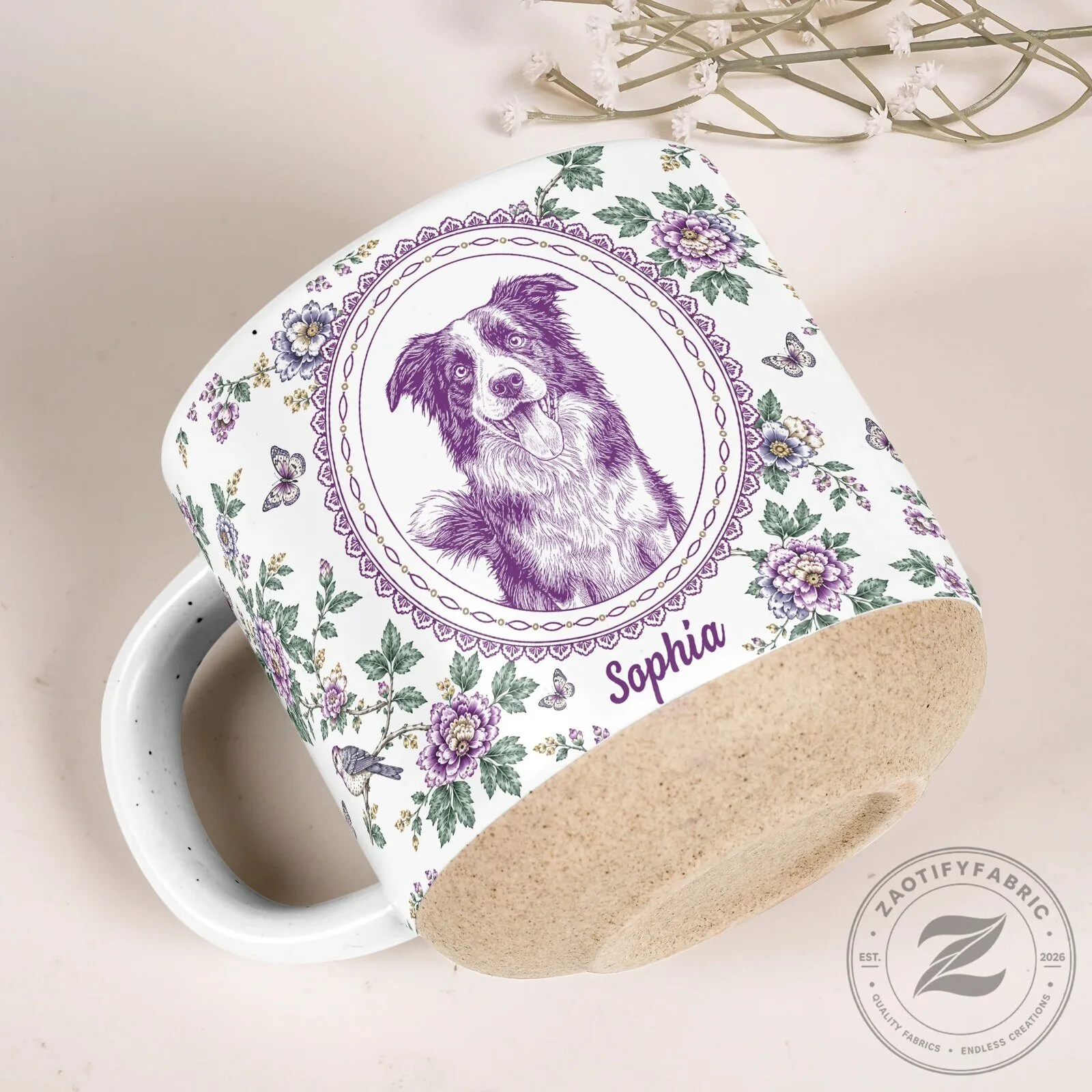Personalized Pet Portrait Sketch Floral Pattern Custom Name Coffee Mug 16 Personalized Pet Portrait Sketch Floral Pattern Custom Name Coffee Mug
