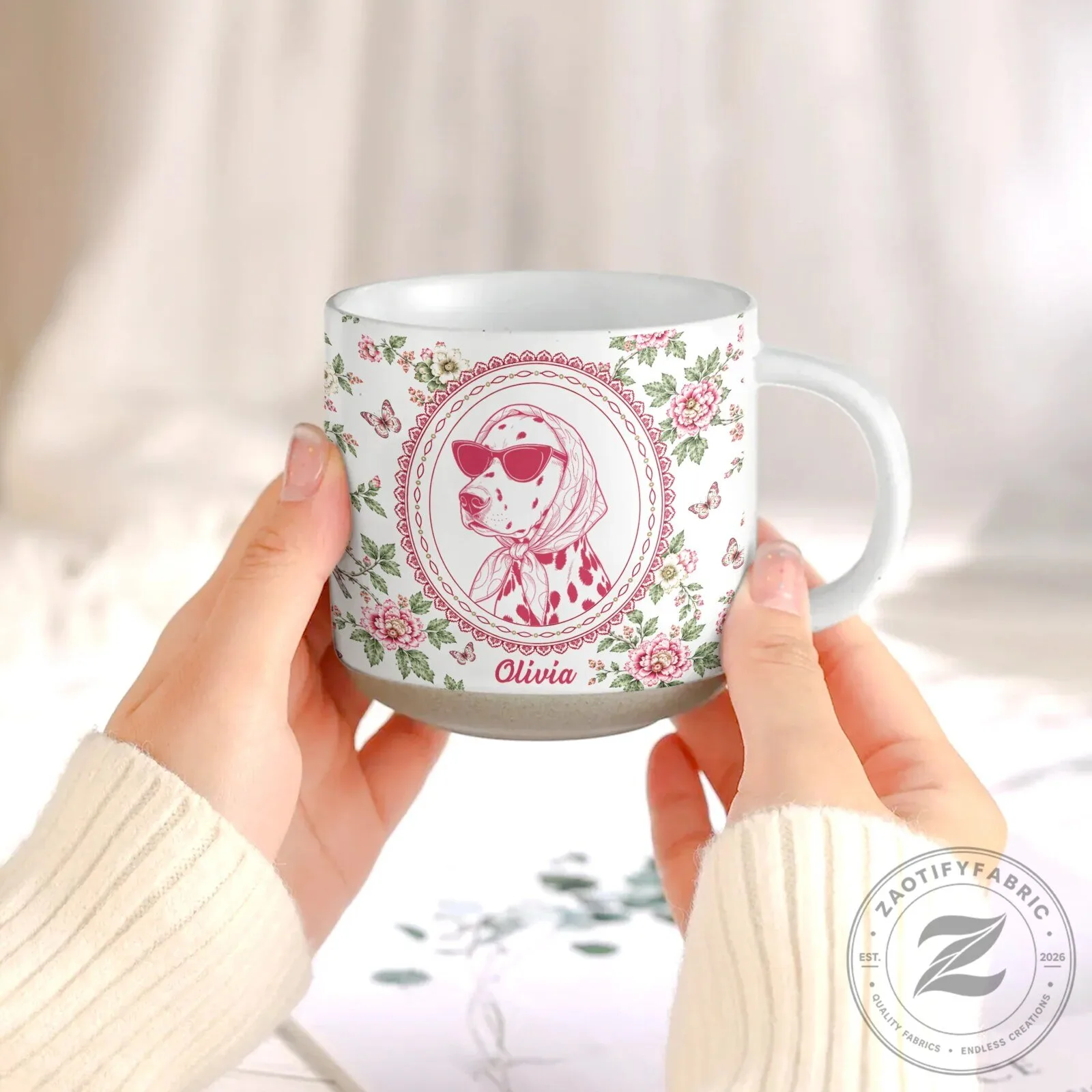 Personalized Pet Portrait Sketch Floral Pattern Custom Name Coffee Mug 17 Personalized Pet Portrait Sketch Floral Pattern Custom Name Coffee Mug