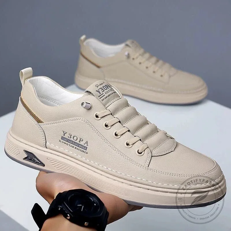 Men's Fashion Casual Beige Lace-Up Sneakers Comfortable Walking Shoes 5 Men