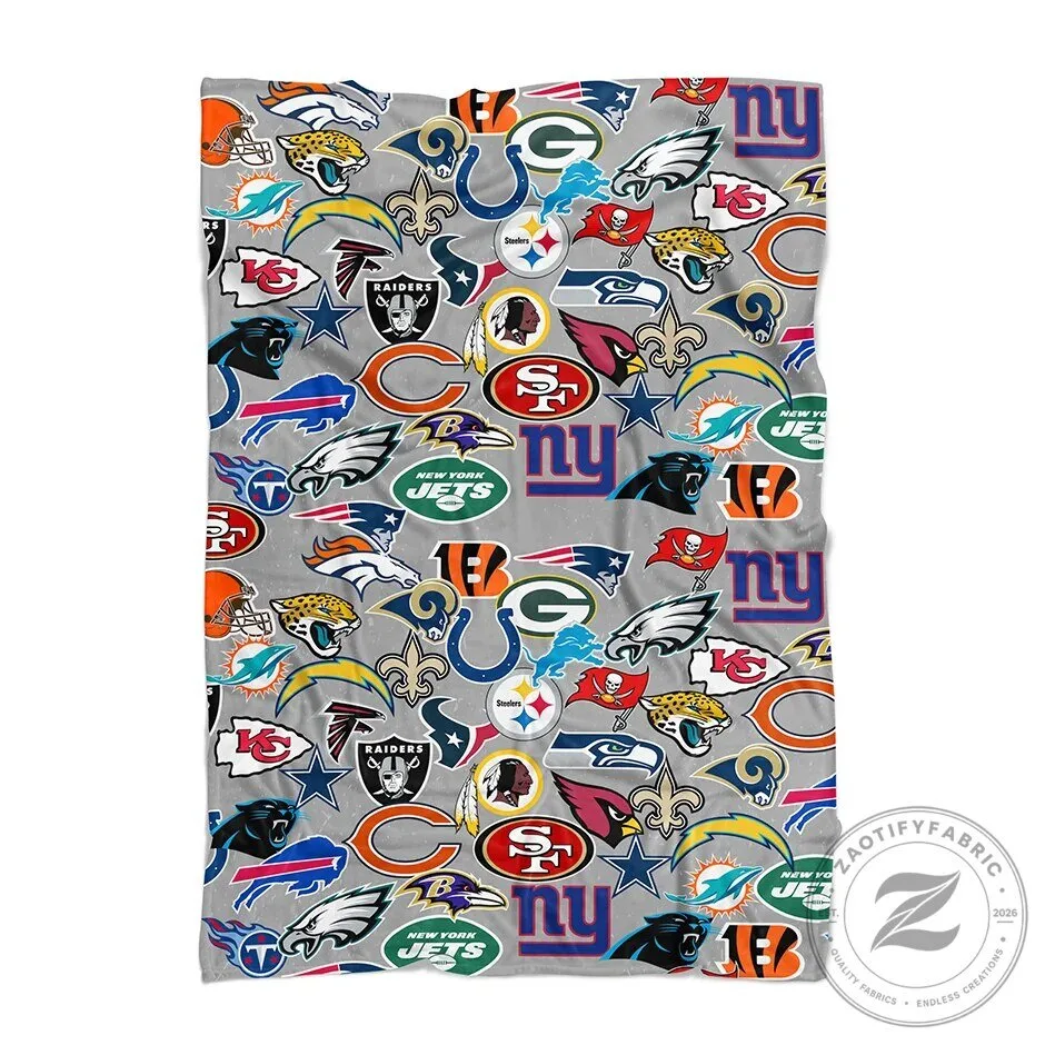 National Football League All Teams Logos Pattern Gray Fleece Blanket 1 National Football League All Teams Logos Pattern Gray Fleece Blanket