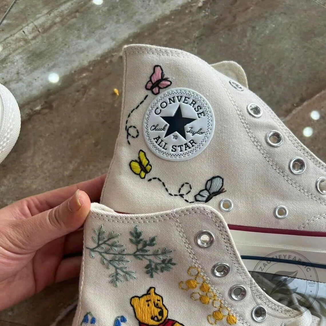 Winnie The Pooh Hand Embroidered High Top Canvas Sneakers for Women 7 Winnie The Pooh Hand Embroidered High Top Canvas Sneakers for Women