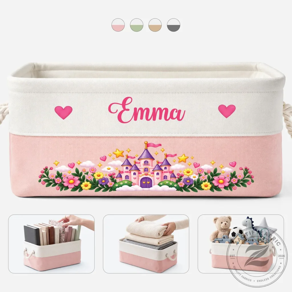 Personalized Princess Castle Kids Storage Basket with Custom Name Personalized Princess Castle Kids Storage Basket with Custom Name
