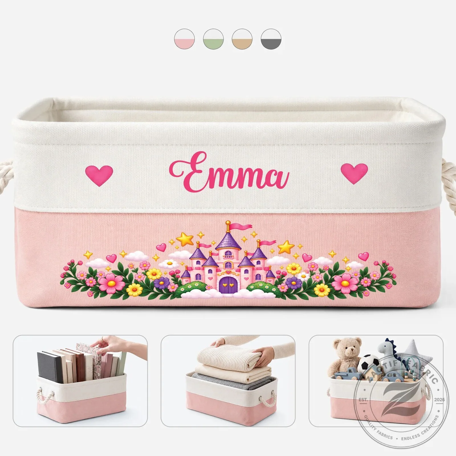 Personalized Princess Castle Kids Storage Basket with Custom Name