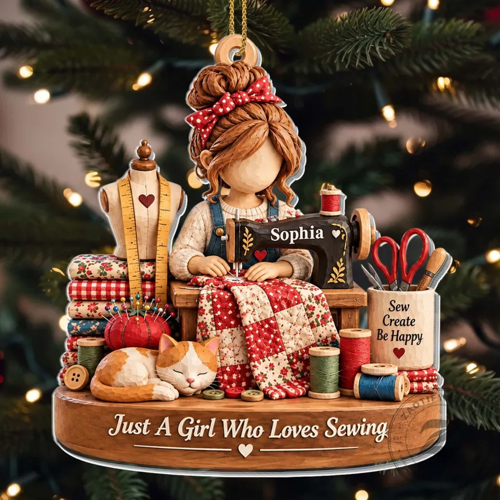 Custom Christmas Tree Ornament for Girls Who Love Sewing Custom Christmas Tree Ornament for Girls Who Love Sewing