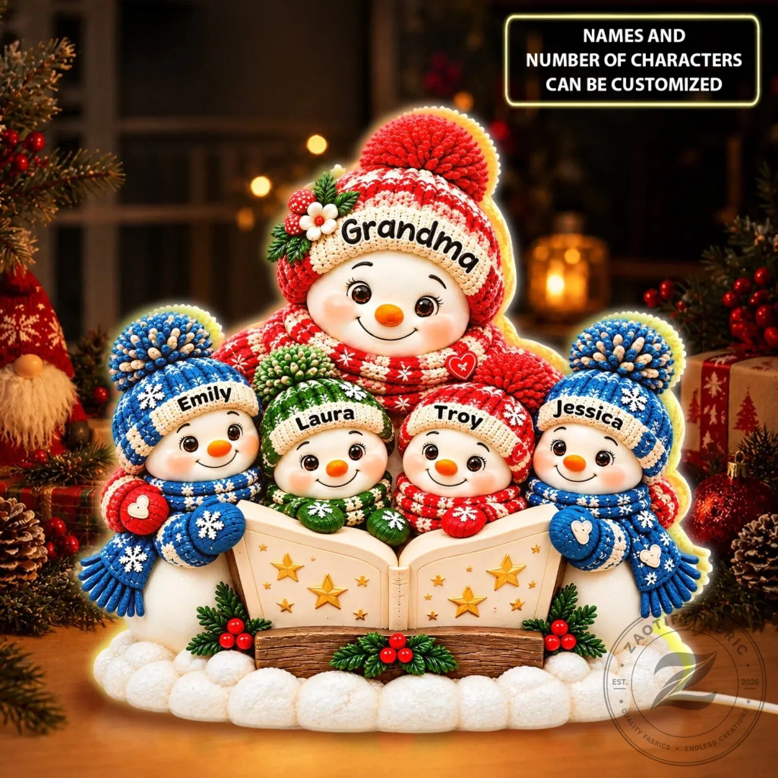 Personalized Grandma's Little Reading Club Snowman Family Christmas Light Box 12 Personalized Grandma