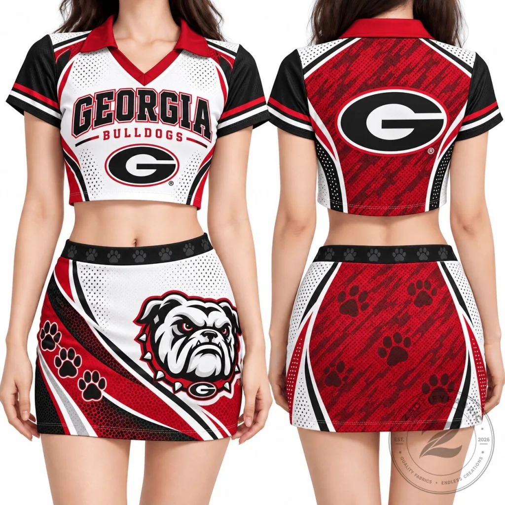 Women's Polo Shirt and Skirt Set - Georgia Bulldogs Cropped Design Women's Polo Shirt and Skirt Set - Georgia Bulldogs Cropped Design
