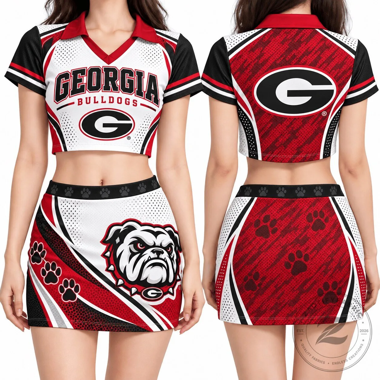 Women's Polo Shirt and Skirt Set - Georgia Bulldogs Cropped Design