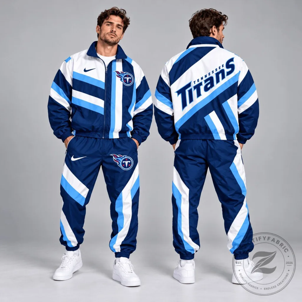 Tennessee Titans NFL Retro Geometric Stripe Full Zip Windbreaker Jacket Tennessee Titans NFL Retro Geometric Stripe Full Zip Windbreaker Jacket