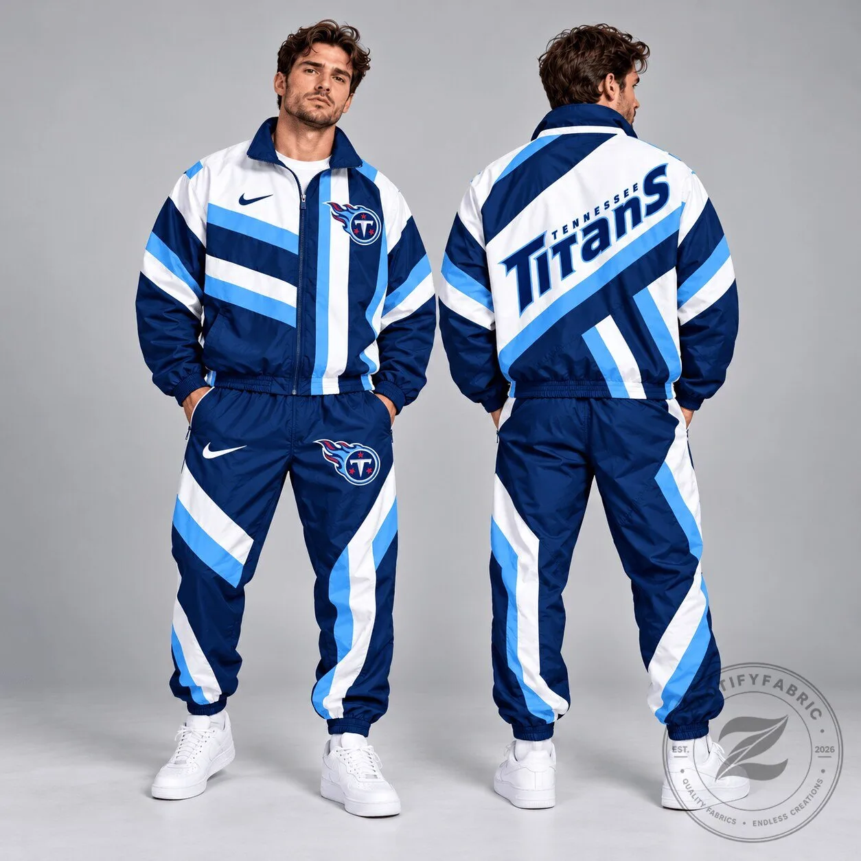 Tennessee Titans NFL Retro Geometric Stripe Full Zip Windbreaker Jacket