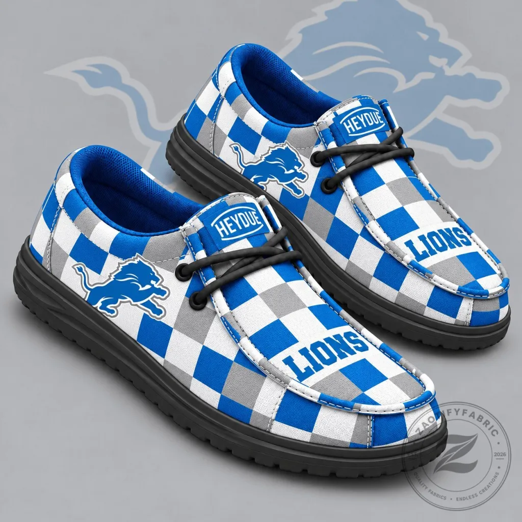 Detroit Lions Checkered Pattern Casual Shoes with Team Logo and Lightweight Sole Detroit Lions Checkered Pattern Casual Shoes with Team Logo and Lightweight Sole