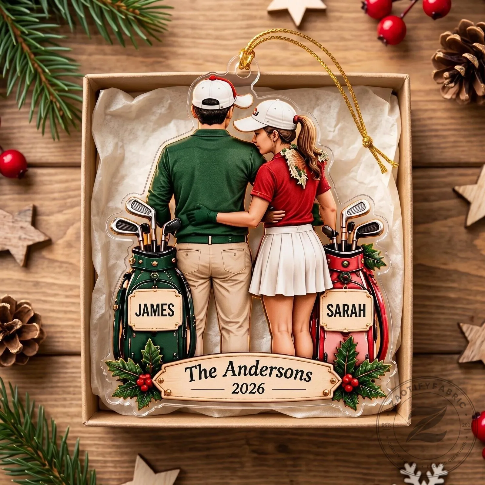 Personalized Golf Couple Christmas Ornament, Custom Name Golfers Holiday Decoration 8 Personalized Golf Couple Christmas Ornament, Custom Name Golfers Holiday Decoration