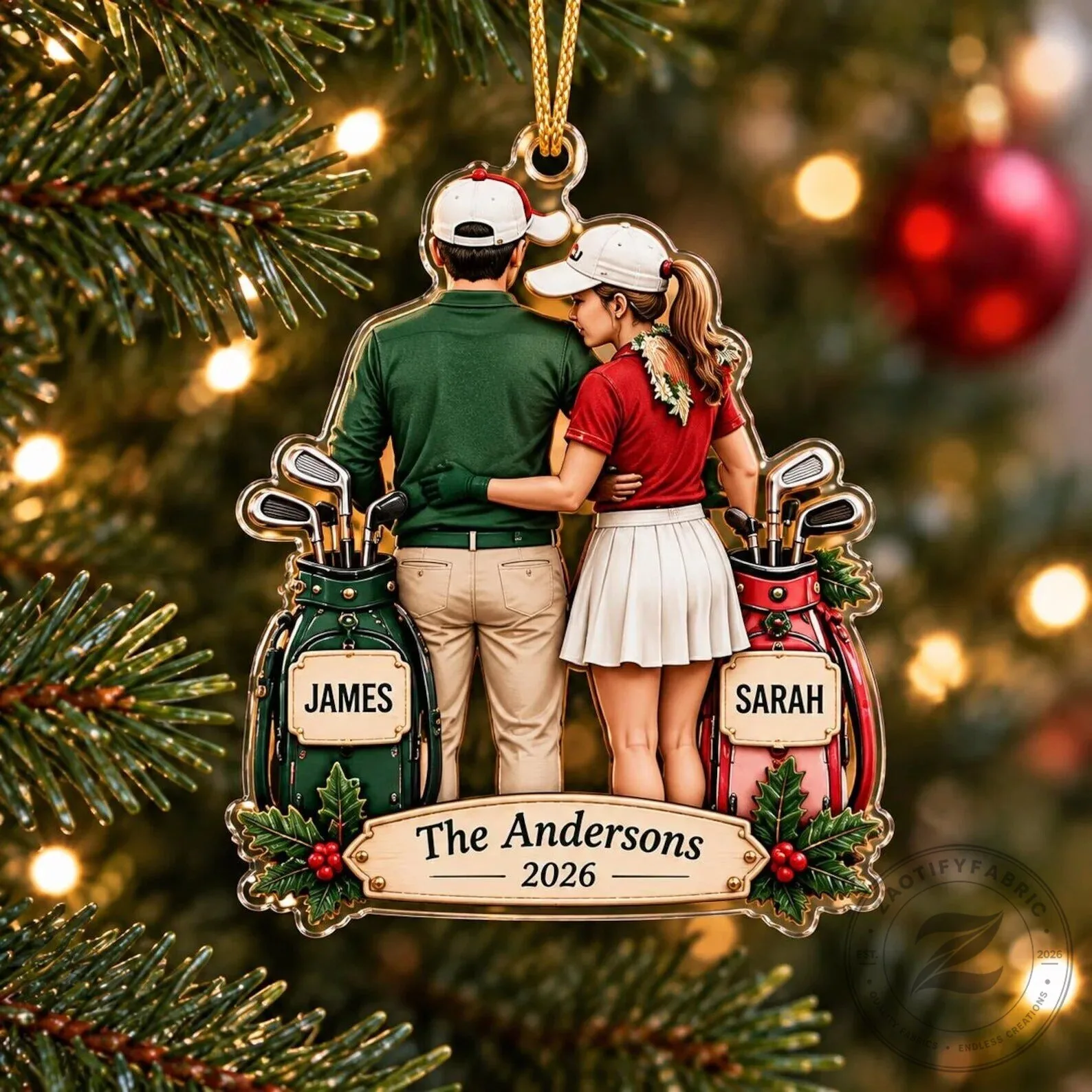 Personalized Golf Couple Christmas Ornament, Custom Name Golfers Holiday Decoration 9 Personalized Golf Couple Christmas Ornament, Custom Name Golfers Holiday Decoration