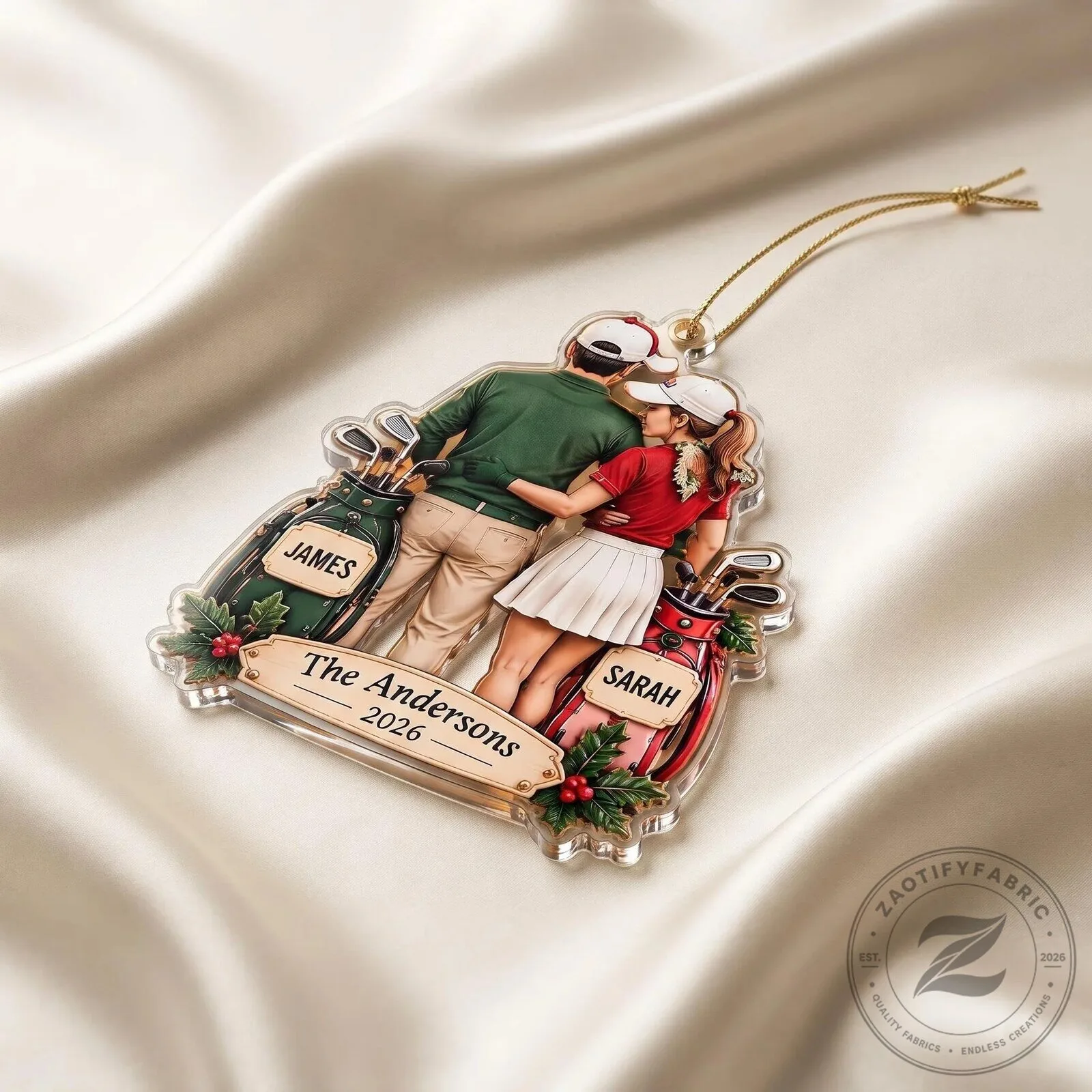 Personalized Golf Couple Christmas Ornament, Custom Name Golfers Holiday Decoration 10 Personalized Golf Couple Christmas Ornament, Custom Name Golfers Holiday Decoration
