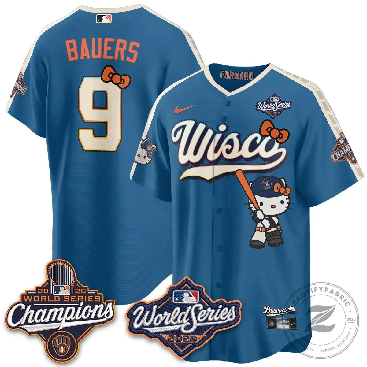 2026 World Series Champions Baseball Jersey in Pink with Hello Kitty for Milwaukee Brewers 114 2026 World Series Champions Baseball Jersey in Pink with Hello Kitty for Milwaukee Brewers
